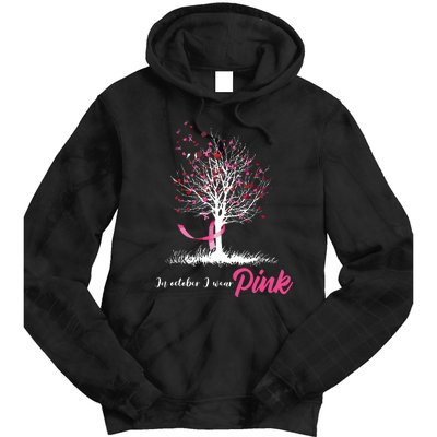 In October We Wear Pink Tree Breast Cancer Awareness Tie Dye Hoodie