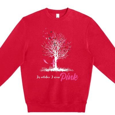 In October We Wear Pink Tree Breast Cancer Awareness Premium Crewneck Sweatshirt