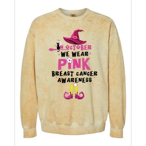 In October We Wear Pink Witch With Hat Breast Cancer Colorblast Crewneck Sweatshirt