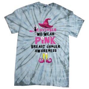 In October We Wear Pink Witch With Hat Breast Cancer Tie-Dye T-Shirt