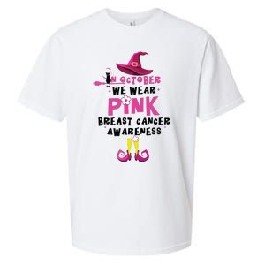 In October We Wear Pink Witch With Hat Breast Cancer Sueded Cloud Jersey T-Shirt