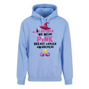 In October We Wear Pink Witch With Hat Breast Cancer Unisex Surf Hoodie