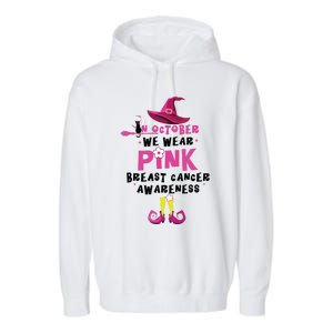 In October We Wear Pink Witch With Hat Breast Cancer Garment-Dyed Fleece Hoodie