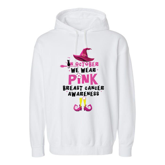 In October We Wear Pink Witch With Hat Breast Cancer Garment-Dyed Fleece Hoodie