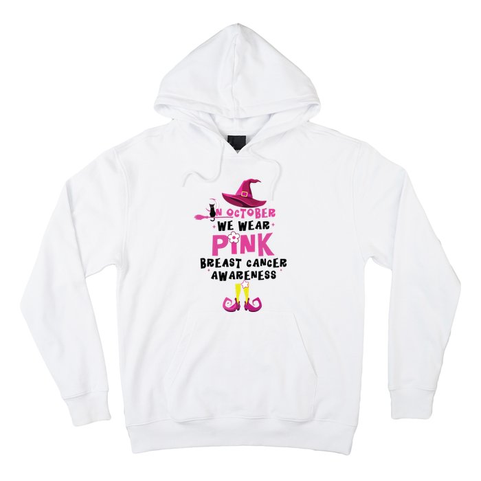 In October We Wear Pink Witch With Hat Breast Cancer Hoodie