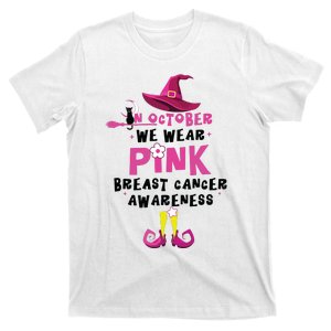 In October We Wear Pink Witch With Hat Breast Cancer T-Shirt