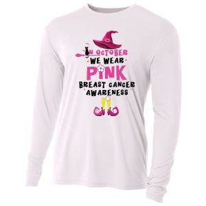 In October We Wear Pink Witch With Hat Breast Cancer Cooling Performance Long Sleeve Crew