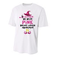 In October We Wear Pink Witch With Hat Breast Cancer Performance Sprint T-Shirt