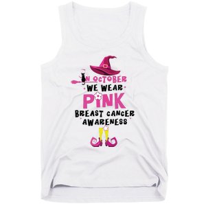 In October We Wear Pink Witch With Hat Breast Cancer Tank Top