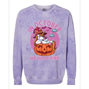 In October We Wear Pink Unicorn Breast Cancer Awareness Colorblast Crewneck Sweatshirt