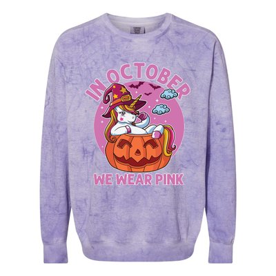 In October We Wear Pink Unicorn Breast Cancer Awareness Colorblast Crewneck Sweatshirt