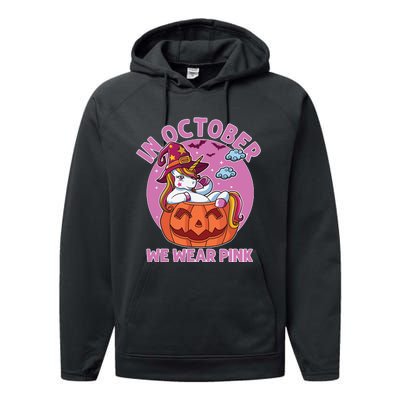 In October We Wear Pink Unicorn Breast Cancer Awareness Performance Fleece Hoodie