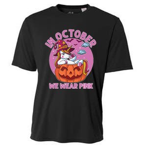 In October We Wear Pink Unicorn Breast Cancer Awareness Cooling Performance Crew T-Shirt