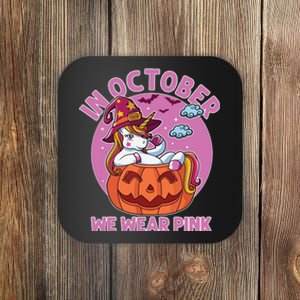 In October We Wear Pink Unicorn Breast Cancer Awareness Coaster