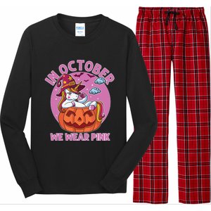 In October We Wear Pink Unicorn Breast Cancer Awareness Long Sleeve Pajama Set