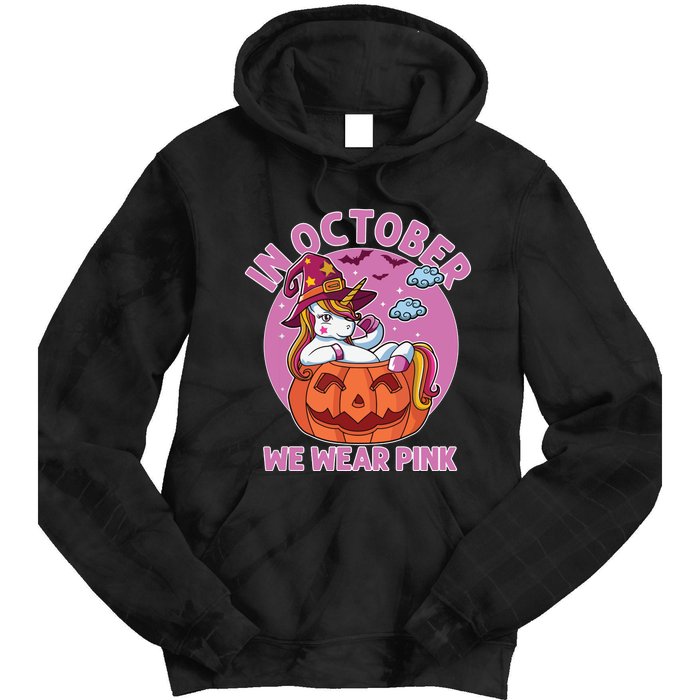 In October We Wear Pink Unicorn Breast Cancer Awareness Tie Dye Hoodie