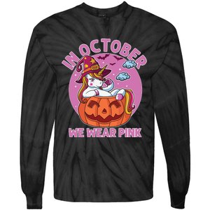 In October We Wear Pink Unicorn Breast Cancer Awareness Tie-Dye Long Sleeve Shirt