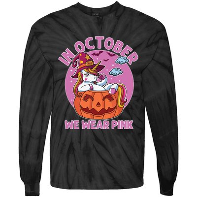 In October We Wear Pink Unicorn Breast Cancer Awareness Tie-Dye Long Sleeve Shirt