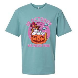 In October We Wear Pink Unicorn Breast Cancer Awareness Sueded Cloud Jersey T-Shirt