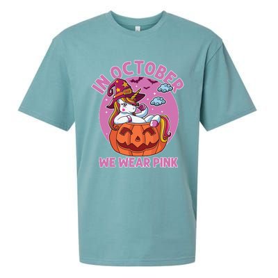 In October We Wear Pink Unicorn Breast Cancer Awareness Sueded Cloud Jersey T-Shirt