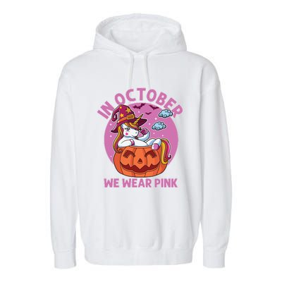 In October We Wear Pink Unicorn Breast Cancer Awareness Garment-Dyed Fleece Hoodie