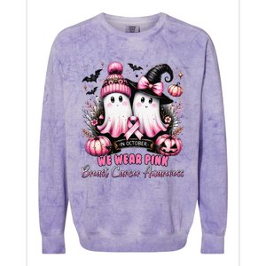 In October We Wear P.Ink Ghost Witch Breast Cancer Awareness Gift Colorblast Crewneck Sweatshirt