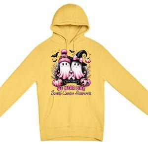 In October We Wear P.Ink Ghost Witch Breast Cancer Awareness Gift Premium Pullover Hoodie