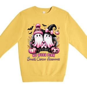 In October We Wear P.Ink Ghost Witch Breast Cancer Awareness Gift Premium Crewneck Sweatshirt