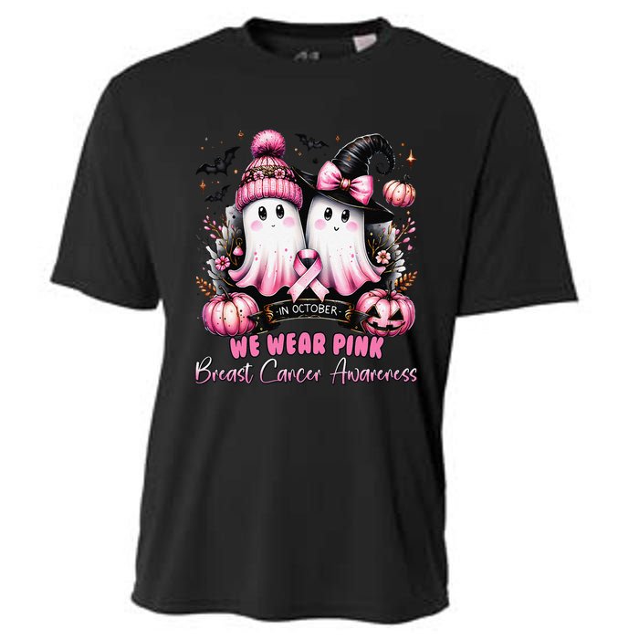 In October We Wear P.Ink Ghost Witch Breast Cancer Awareness Gift Cooling Performance Crew T-Shirt