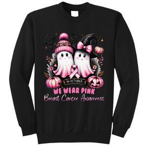 In October We Wear P.Ink Ghost Witch Breast Cancer Awareness Gift Sweatshirt