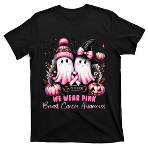 In October We Wear P.Ink Ghost Witch Breast Cancer Awareness Gift T-Shirt