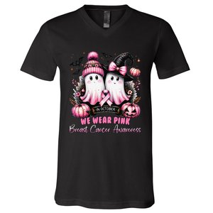 In October We Wear P.Ink Ghost Witch Breast Cancer Awareness Gift V-Neck T-Shirt