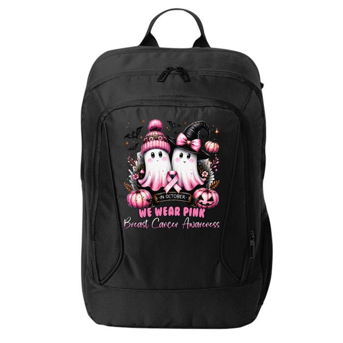 In October We Wear P.Ink Ghost Witch Breast Cancer Awareness Gift City Backpack