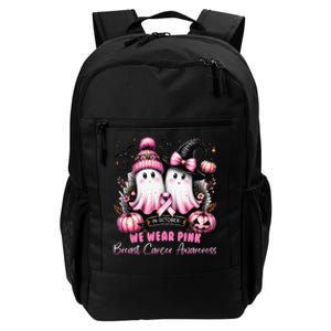 In October We Wear P.Ink Ghost Witch Breast Cancer Awareness Gift Daily Commute Backpack