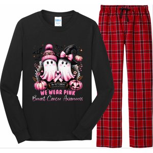 In October We Wear P.Ink Ghost Witch Breast Cancer Awareness Gift Long Sleeve Pajama Set