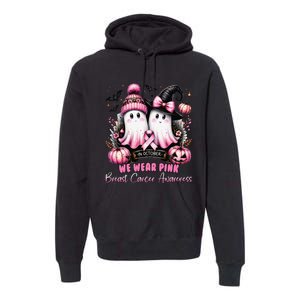 In October We Wear P.Ink Ghost Witch Breast Cancer Awareness Gift Premium Hoodie