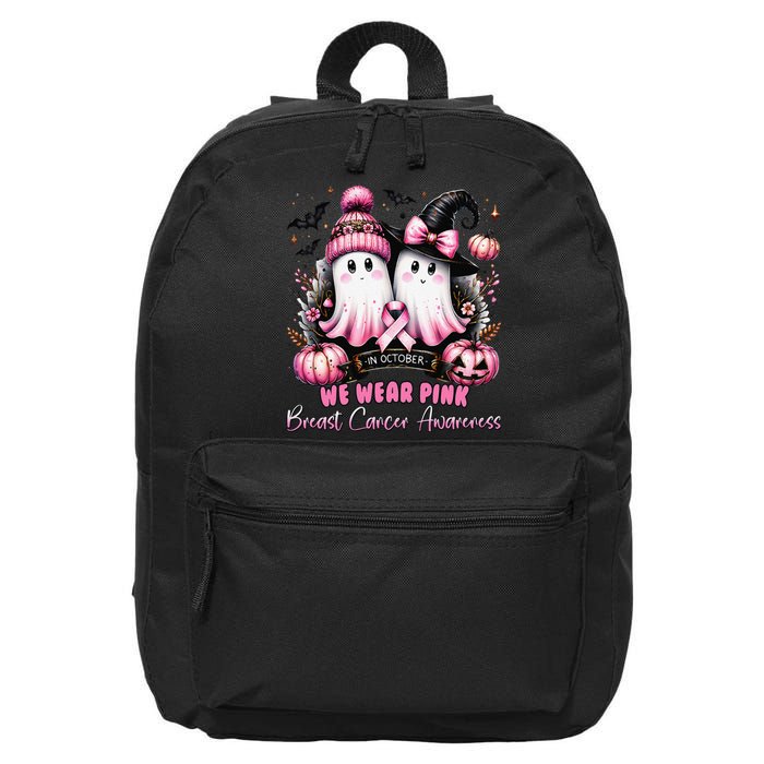 In October We Wear P.Ink Ghost Witch Breast Cancer Awareness Gift 16 in Basic Backpack