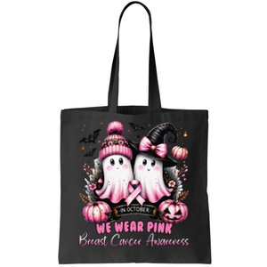 In October We Wear P.Ink Ghost Witch Breast Cancer Awareness Gift Tote Bag