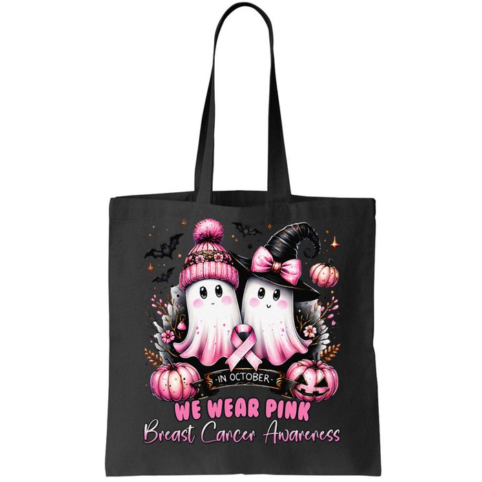 In October We Wear P.Ink Ghost Witch Breast Cancer Awareness Gift Tote Bag