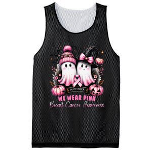 In October We Wear P.Ink Ghost Witch Breast Cancer Awareness Gift Mesh Reversible Basketball Jersey Tank