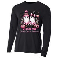 In October We Wear P.Ink Ghost Witch Breast Cancer Awareness Gift Cooling Performance Long Sleeve Crew