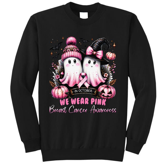 In October We Wear P.Ink Ghost Witch Breast Cancer Awareness Gift Tall Sweatshirt