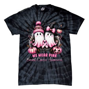 In October We Wear P.Ink Ghost Witch Breast Cancer Awareness Gift Tie-Dye T-Shirt