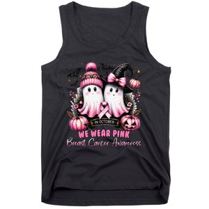 In October We Wear P.Ink Ghost Witch Breast Cancer Awareness Gift Tank Top