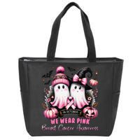 In October We Wear P.Ink Ghost Witch Breast Cancer Awareness Gift Zip Tote Bag