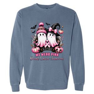 In October We Wear P.Ink Ghost Witch Breast Cancer Awareness Gift Garment-Dyed Sweatshirt