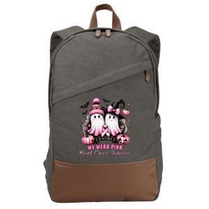 In October We Wear P.Ink Ghost Witch Breast Cancer Awareness Gift Cotton Canvas Backpack