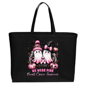 In October We Wear P.Ink Ghost Witch Breast Cancer Awareness Gift Cotton Canvas Jumbo Tote