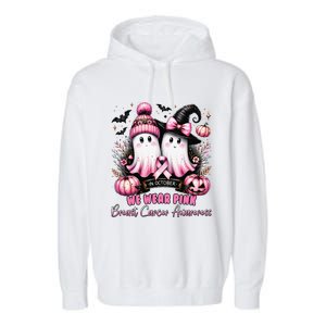 In October We Wear P.Ink Ghost Witch Breast Cancer Awareness Gift Garment-Dyed Fleece Hoodie