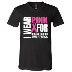 In October We Wear Pink Ribbon Breast Cancer Awareness Month V-Neck T-Shirt